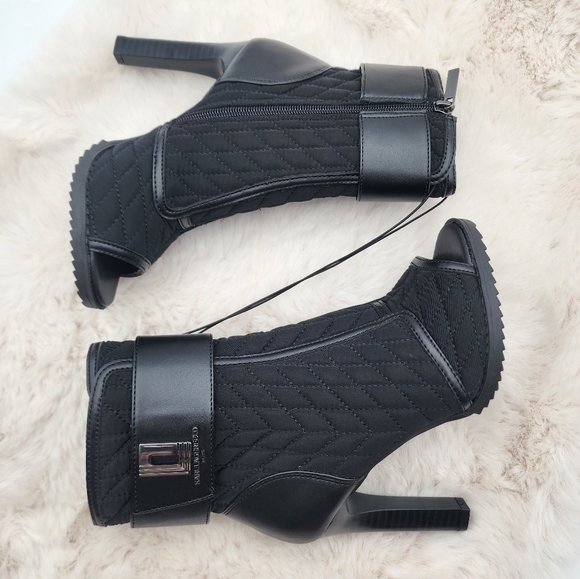 Karl Lagerfeld open toe zip up heeled boots black and silver hardware - Picture 2 of 10